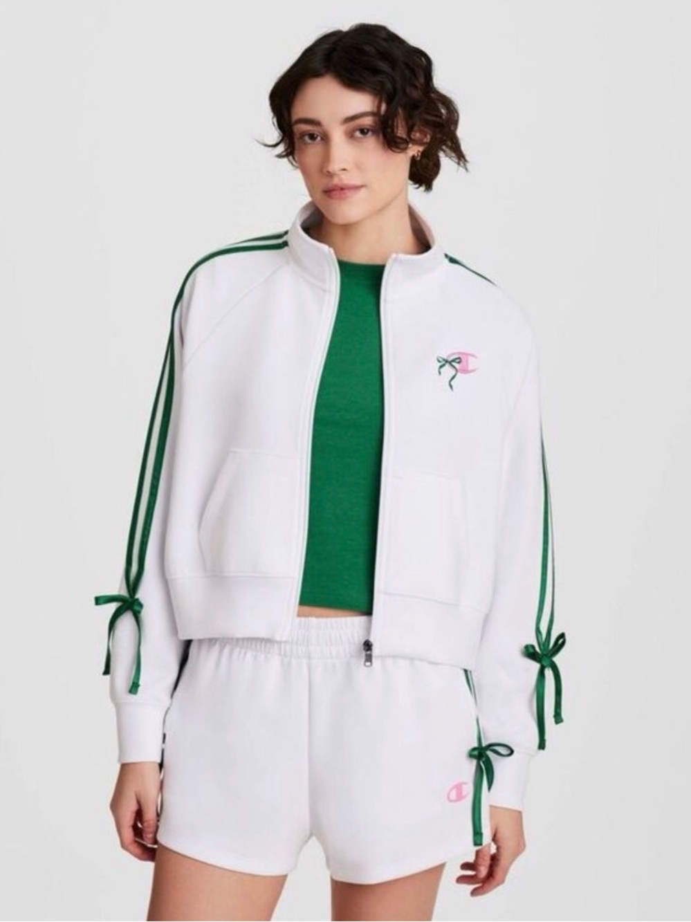 Champion Women’s White & Green Track Jacket with Ribbon Details Various Sizes